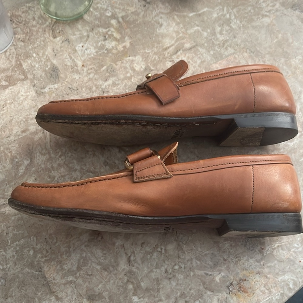 Prada Men’s Cognac Leather Slip On Loafers 8.5 - Picture 11 of 15